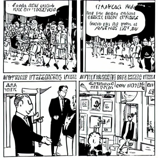 Image similar to tintin meeting the prime minister of Iceland, french comic book, belgian comic book