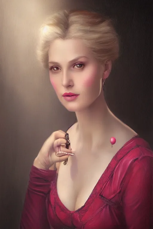 Prompt: a stunning ultra realistic fine art painting of the world's top female wine expert , by tom bagshaw, studio portrait, vibrant colors, 4K