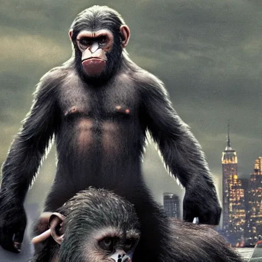 Prompt: planet of the apes In New York City Very detailed 4K quality Super Realistic