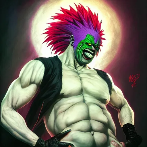 Image similar to ultra realistic beetlejuice as akuma from street fighter, portrait, 4 k, ultra realistic, detailed focused art by artgerm and greg rutkowski and alphonse mucha