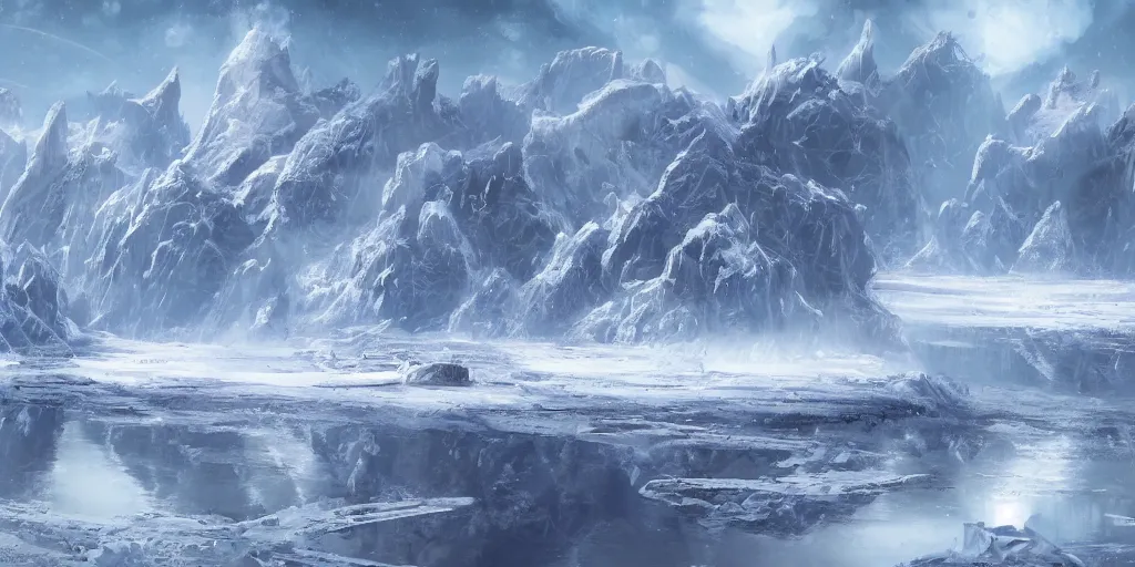 Image similar to an ice planet alien landscape by doug chiang