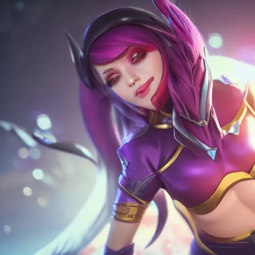 Image similar to still of pretty Irelia (League of Legends) in KDA More music video. 3d render, octane render, game art, realistic, highly detailed, trending on artstation, 4k, trending on artstation, pixar, cgsociety, unreal engine 5, redshift render, trending on artstation, blender, behance, cg