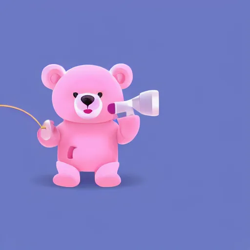 Image similar to iconic vector logo of cute cuddly pink bear with a podcast microphone, melodic, headphones, music, streaming, dreamy, isometric, adorable, octane render, golden ratio, 4k UHD, iconic design