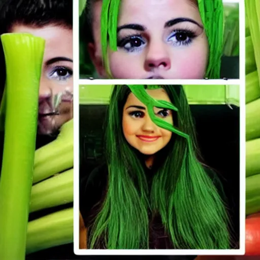 Image similar to photo of human celery with selena gomez face