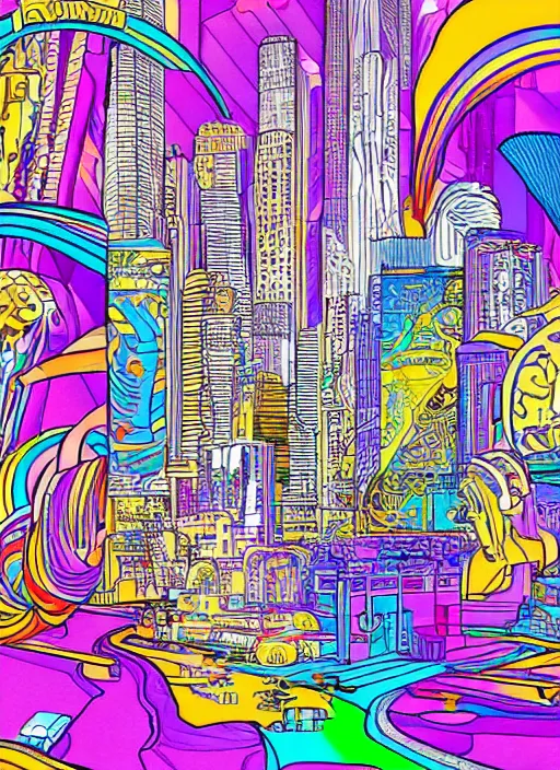 Image similar to a bladerunner coloring book by lisa frank