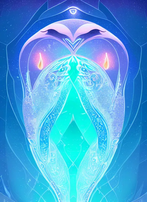 Image similar to symmetry!! product render poster vivid colors divine proportion dolphin, ice and snow, glowing fog intricate, elegant, highly detailed, digital painting, artstation, concept art, smooth, sharp focus, illustration,