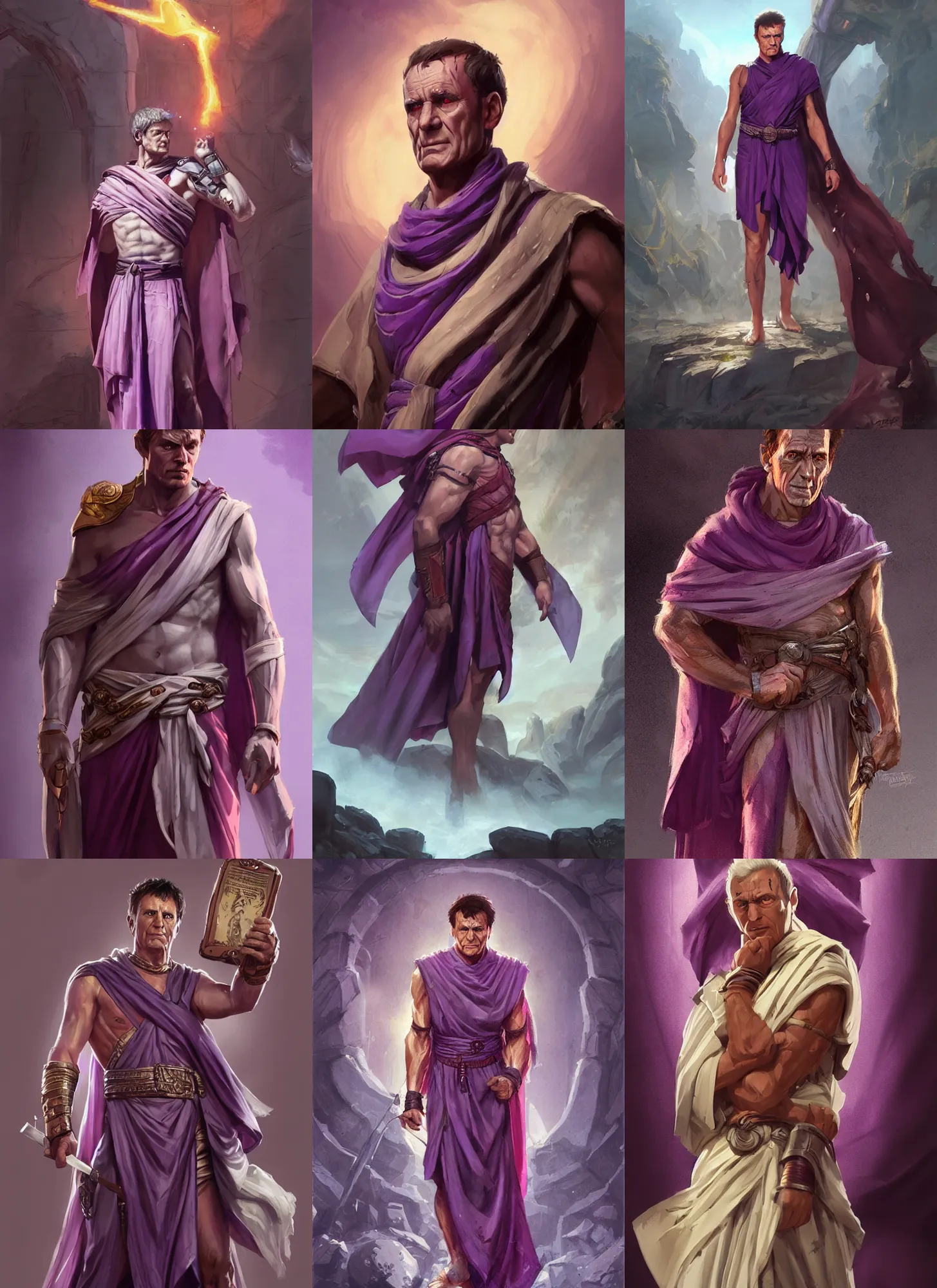 Prompt: gaius julius caesar wearing a tyrian purple toga, art by artgerm and greg rutkowski and magali villeneuve, highly detailed, digital painting, trending on artstation, concept art, sharp focus, illustration