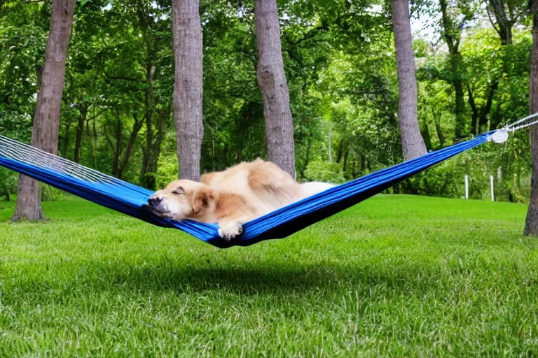 Image similar to a dog resting in the hammock