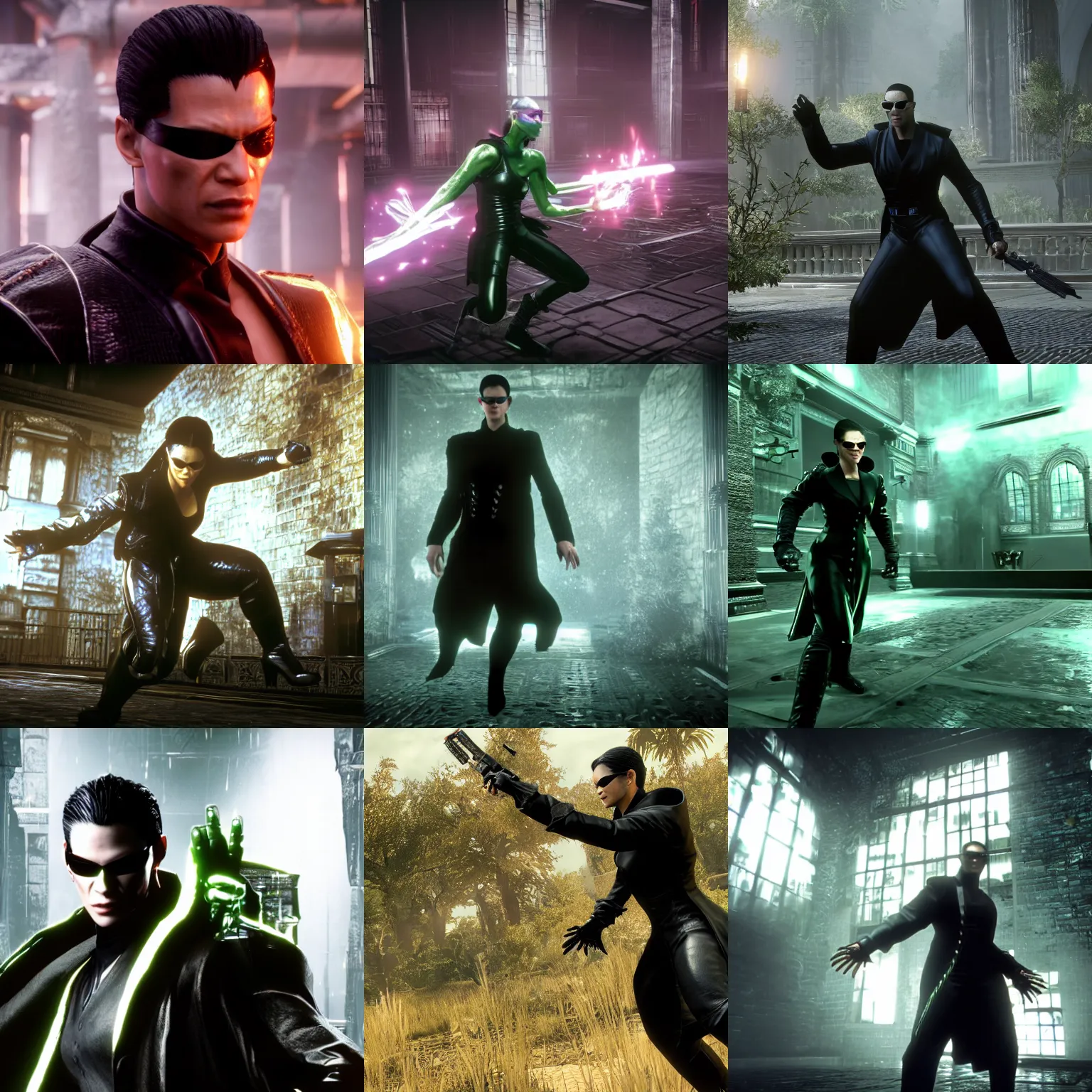 Prompt: gameplay screenshot of neo from the matrix in mortal kombat 1 1,