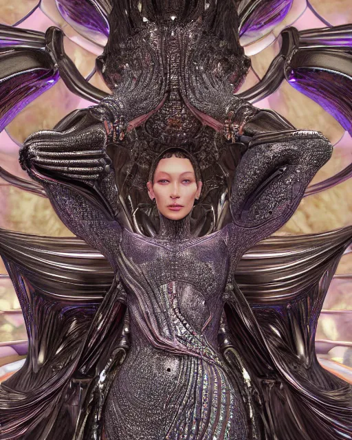 Image similar to a highly detailed metahuman 4 k close up render of an alien goddess bella hadid monument renaissance in iris van herpen dress schiaparelli in diamonds crystals swarovski and jewelry iridescent in style of alphonse mucha gustav klimt trending on artstation made in unreal engine 4