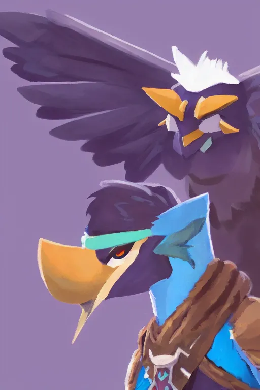 Image similar to an in game portrait of revali from the legend of zelda breath of the wild, breath of the wild art style.