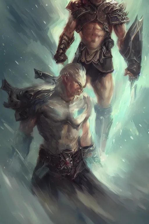 Prompt: a portrait of a strong male fantasy warrior, by Ross Tran