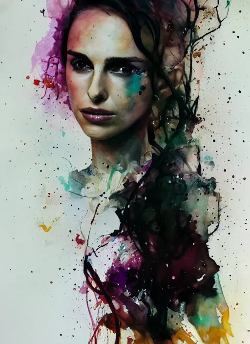 Image similar to nathalie portman by agnes cecile, pastel light colours, ink drips, autumn lights