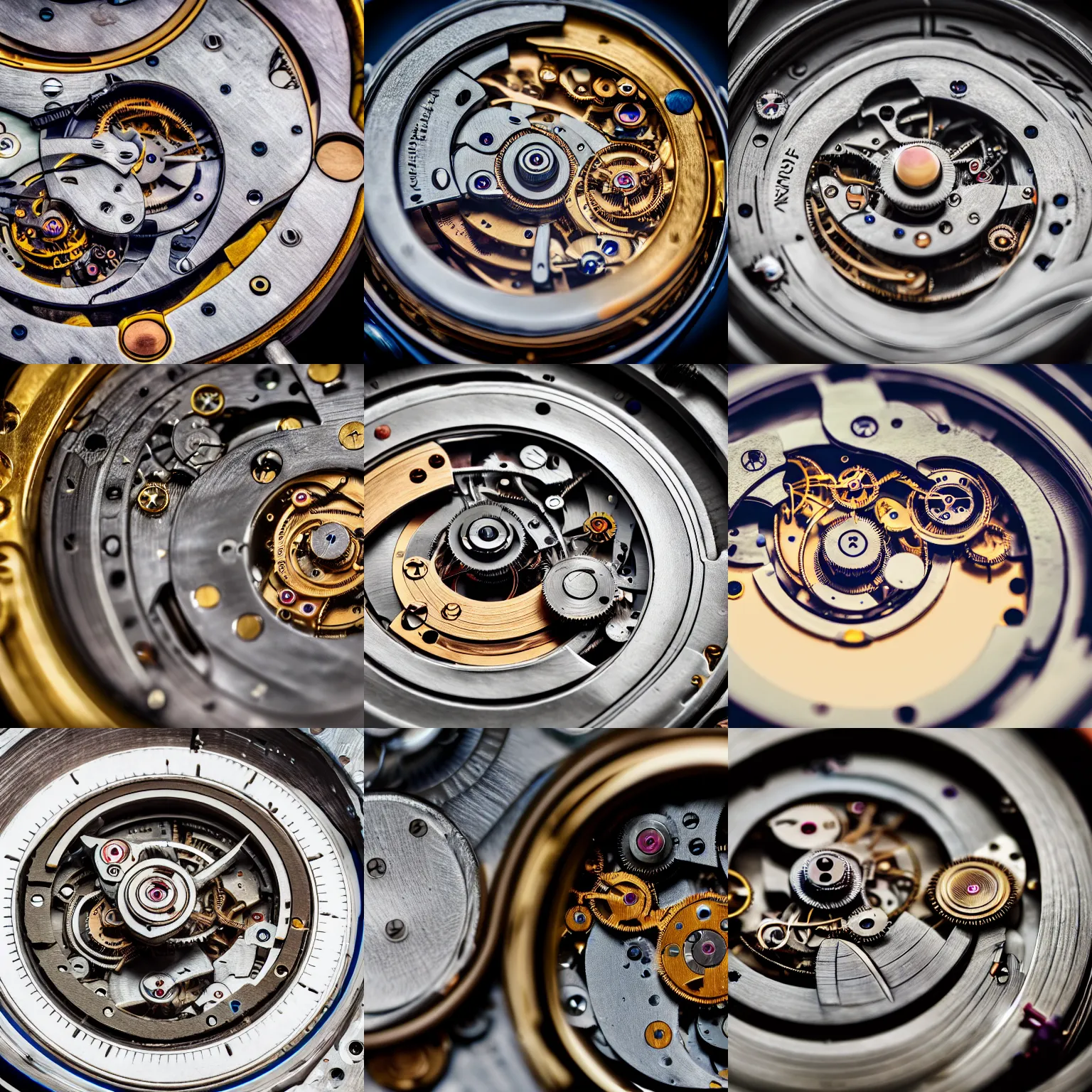 Prompt: Macro photograph of a beautiful watch mechanism of planets, moons, miniature cosmos, complexity