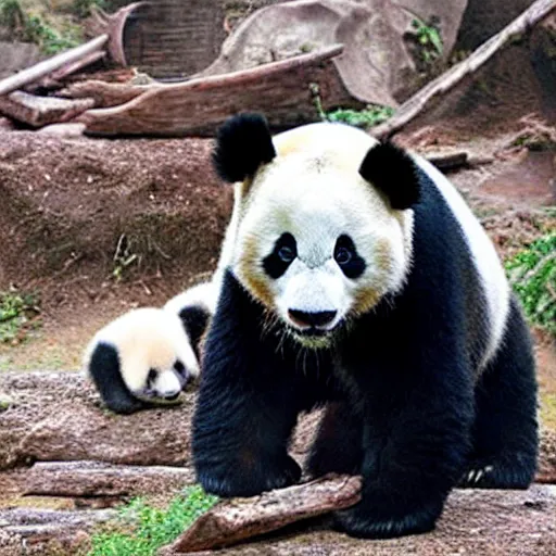 Image similar to panda enslaving humanity, very detailed