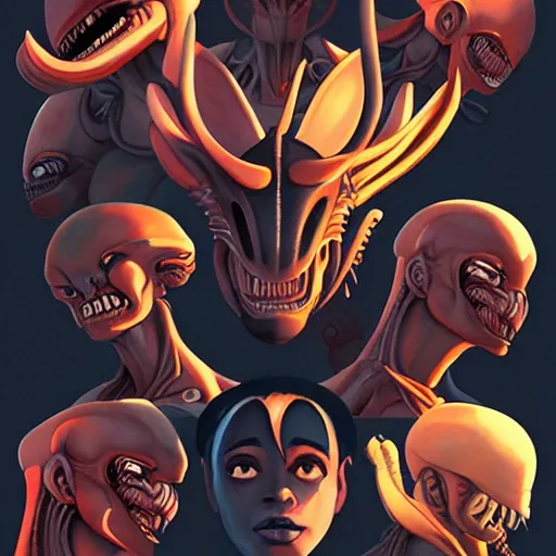 Image similar to face icon stylized minimalist xenomorphs, loftis, cory behance hd by jesper ejsing, by rhads, makoto shinkai and lois van baarle, ilya kuvshinov, rossdraws global illumination