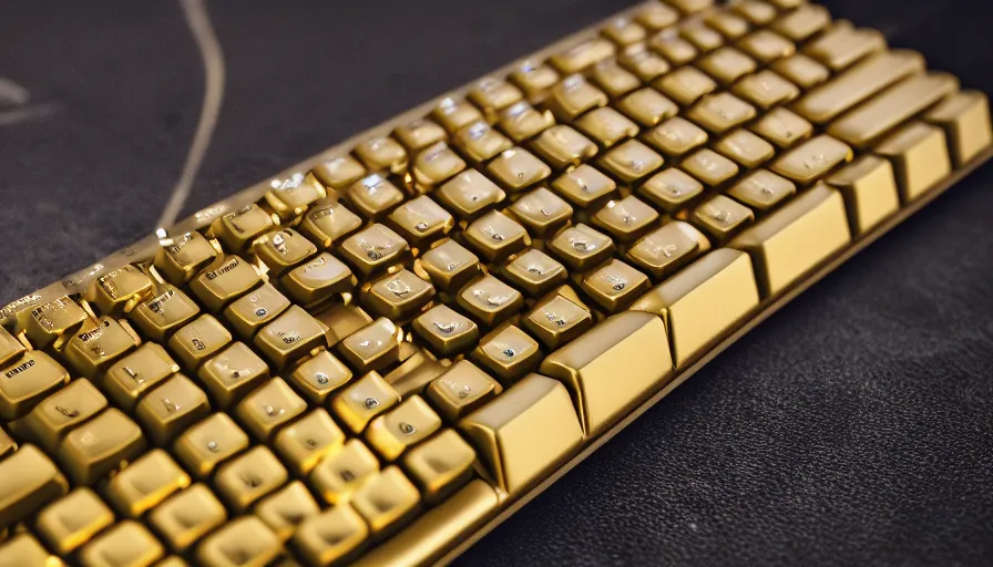 Image similar to a keyboard made of gold, 4k photography,