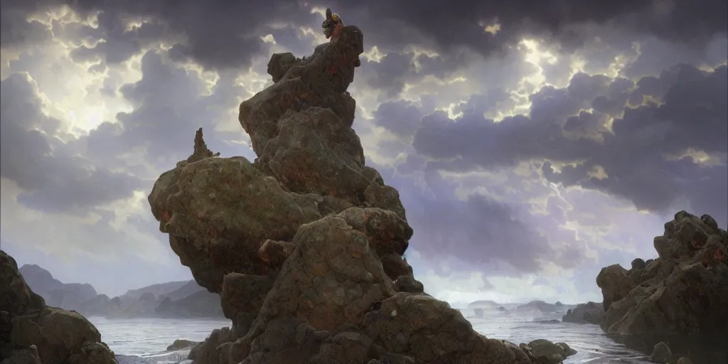 Prompt: photorealistic epic landscape with magically floating rocks, with ominous storm clouds by alphonse mucha. strange levitating stones, stones falling from the sky, swirls of mist. occult photorealism, uhd, amazing depth, glowing, volumetric lighting, cinematic lighting, by artgerm and greg rutkowski