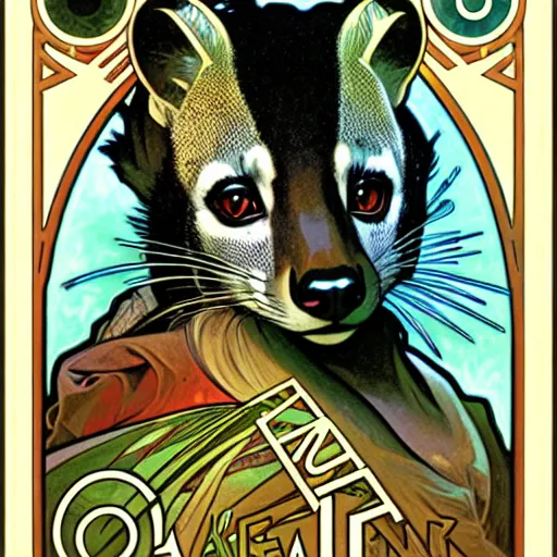 Image similar to An african civet by Alphonse Mucha, Sana Takeda and Julie Dillon
