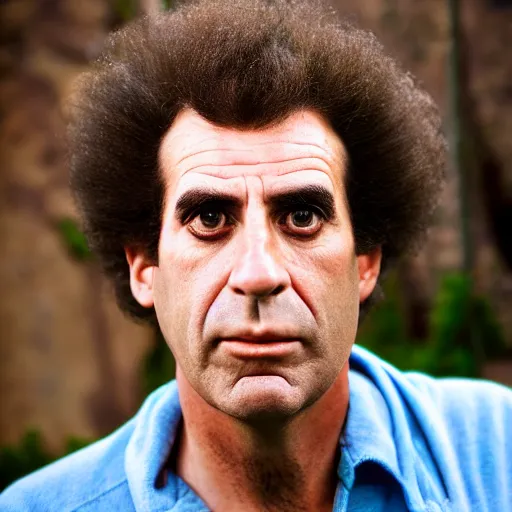 Prompt: portrait photograph, A man who looks absolutely identical! to Cosmo Kramer!!, pensive, depth of field, bokeh
