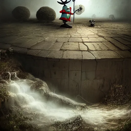 Image similar to michal karcz surrealism drawing of the end of the road. , in the style of jack skellington, in the style of a clown, loony toons style, horror theme, detailed, elegant, intricate, 4k, Renaissance painting