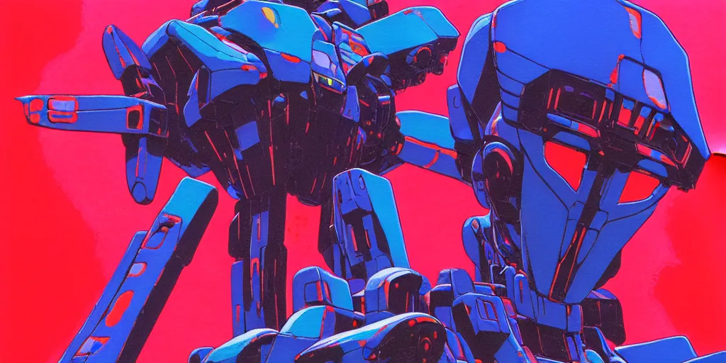 Image similar to risograph grainy painting of gigantic huge evangelion - like complicated agundam mech face with a lot of details and lasers covered ooze, by moebius and dirk dzimirsky and satisho kon, close - up wide portrait