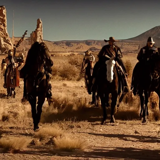 Prompt: screenshot of the lone ranger walking ont a tv film set with a film crew, behind the scenes, 2 4 mm lens, directed by wince mcstevens, tense scene, moody dramatic light