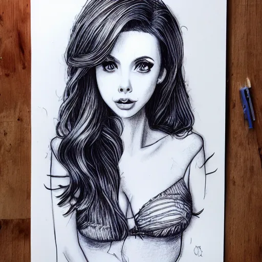 Prompt: amouranth pen drawing, highly detailed