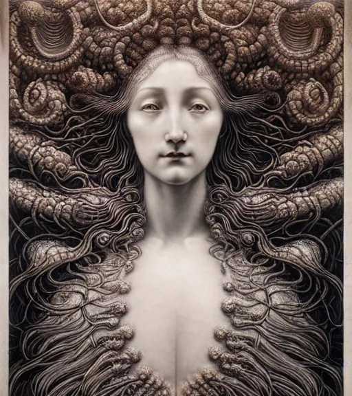 Prompt: detailed realistic beautiful wave goddess face portrait by jean delville, gustave dore, iris van herpen and marco mazzoni, art forms of nature by ernst haeckel, art nouveau, symbolist, visionary, gothic, neo - gothic, pre - raphaelite, fractal lace, intricate alien botanicals, ai biodiversity, surreality, hyperdetailed ultrasharp octane render