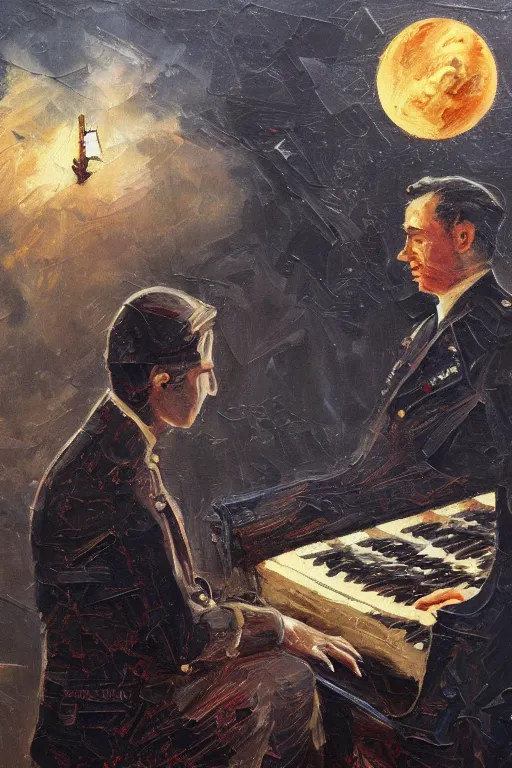 Prompt: second world war ending, oil painting in the style of chopin's nocturne in a minor, highly intricate, trending on artstation