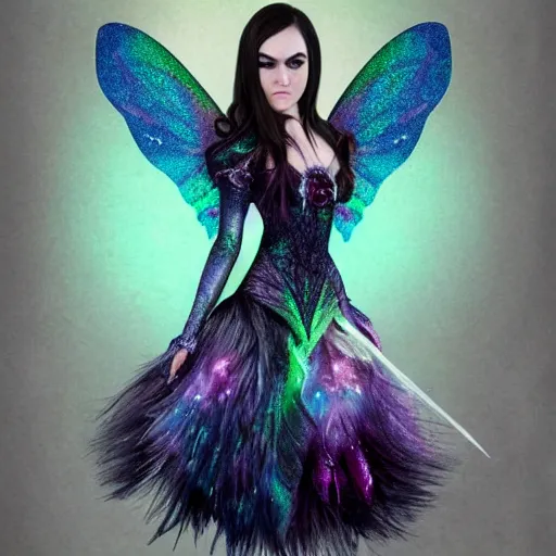 Image similar to sasha grey as a fantasy fairy. iridescent color