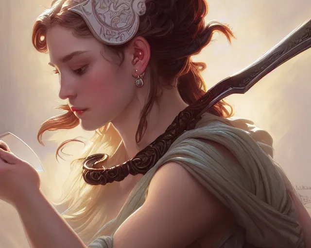 Prompt: an open book describing how to make a spoon, deep focus, d & d, fantasy, intricate, elegant, highly detailed, digital painting, artstation, concept art, matte, sharp focus, illustration, hearthstone, art by artgerm and greg rutkowski and alphonse mucha