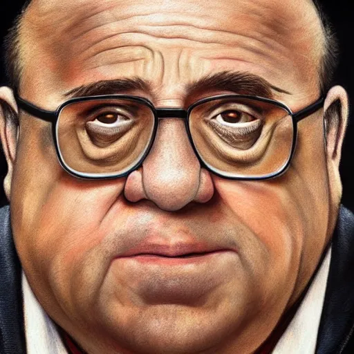 Prompt: hyperrealistic mixed media high resolution painting of Danny DeVito (slam dunk Chicago bulls), stunning 3d render inspired art by István Sándorfi and Greg Rutkowski and Unreal Engine, perfect facial symmetry, dim volumetric lighting, 8k octane beautifully detailed render, full body shot, post-processing, extremely hyper-detailed, intricate, epic composition, highly detailed attributes, highly detailed atmosphere, cinematic lighting, masterpiece, trending on artstation, very very detailed, masterpiece, stunning, flawless completion, lifelike texture, perfection,