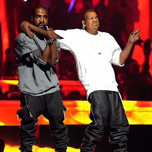 Image similar to kanye west & jay z performing the watch the throne tour at the nickelodeon's kid's choice awards, 2 0 1 1