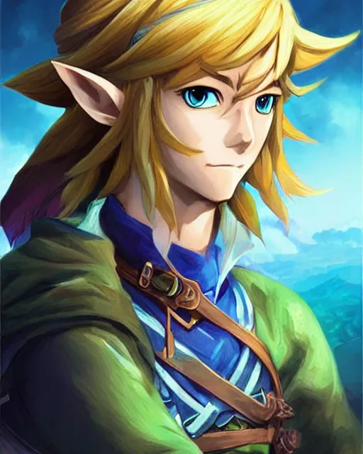 Image similar to Link Legend of Zelda anime character digital illustration portrait design by Ross Tran, artgerm detailed, soft lighting
