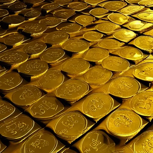 Prompt: photorealistic photograph of a swimming pool full of gold coins instead of water, pool with coins inside, pool inside a vault, pool with no water in it, pool full of gold coins