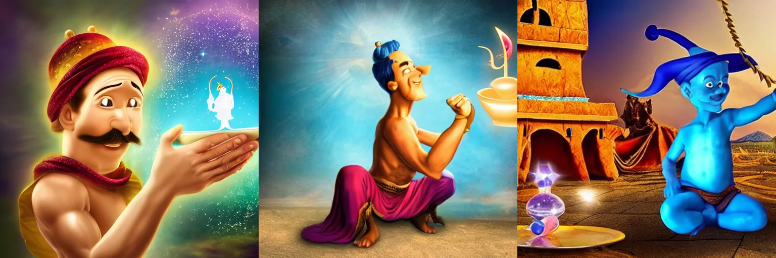 Prompt: a magical genie granting a wish,photo,eye-catching,hd