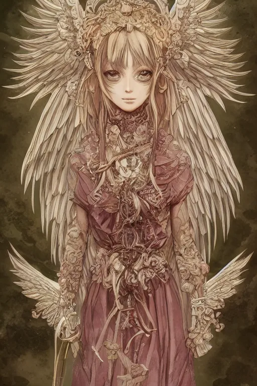 Image similar to Portrait of beautiful anime maiden with angelic wings, intricate, elegant, highly detailed, artstation, concept art, illustration, art by Sakimichan, Katsuya Terada
