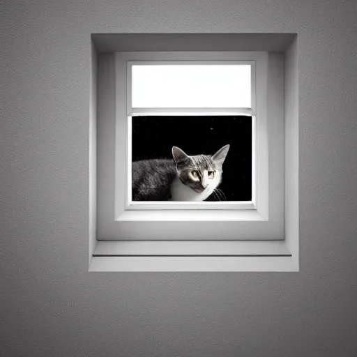 Image similar to photo of a cat watching martian landscape inside a futuristic window