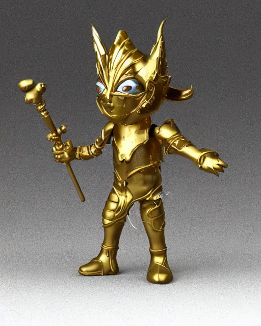 Prompt: full body 3 d render of chrome elven warrior king claymation gold - plated vinyl action figure munny, studio lighting, grey background, no shadow, blender, trending on artstation, 8 k, highly detailed