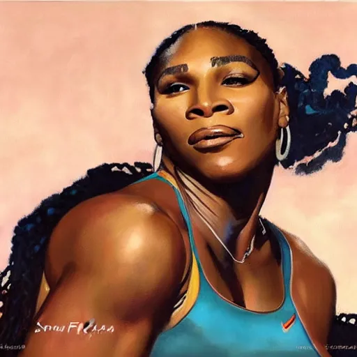 Image similar to ultra realistic portrait painting of serena williams as a pop singer, art by frank frazetta, 4 k, ultra realistic, highly detailed, epic lighting.