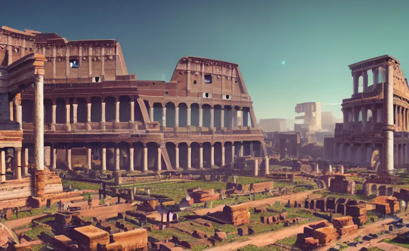 Prompt: Ancient Rome, rendered by Beeple, Makoto Shinkai, syd meade, simon stålenhag, environment concept, digital art, unreal engine, WLOP, trending on artstation, 4K UHD image, octane render,