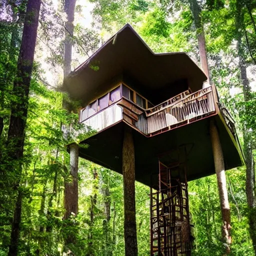 Prompt: futuristic tree house utopian forest