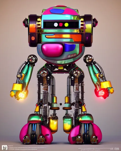 Image similar to cute elaborate robot, candy colors, pinball machine parts, symmetrical, octane render, 3 d model, detailed by pokedstudio