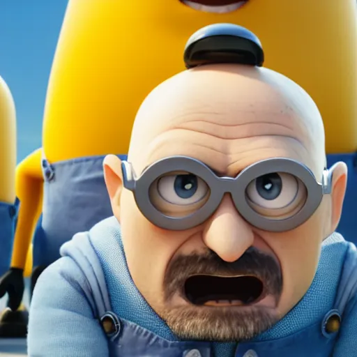 Image similar to Walter White as Gru in Despicable Me, artistic, 8k, octane render, pixar, minions