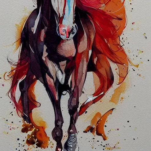 Image similar to watercolor painting by conrad roset, horses running, cgsociety, artstation