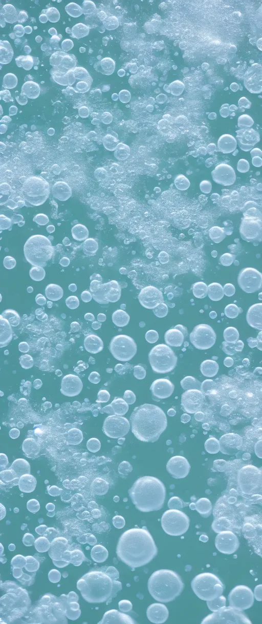 Image similar to 8k macro photograph of seafoam crashing on pure white sand, bubbles and mist