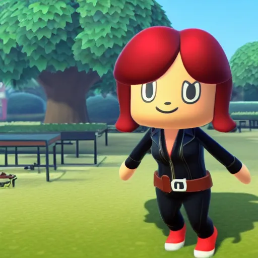 Prompt: Film still of Black Widow, from Animal Crossing: New Horizons (2020 video game)