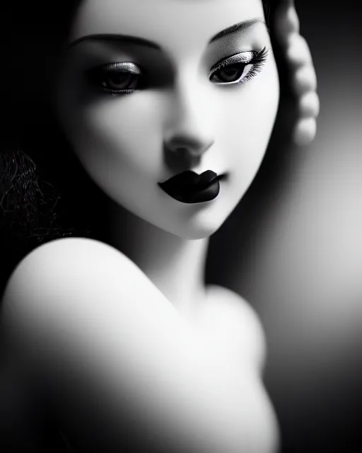 Image similar to black and white dreamy young beautiful female artificial intelligence, cinematic, rim light, bokeh, photo - realistic, elegant, high detail, 8 k, masterpiece, photo taken in 1 9 3 0