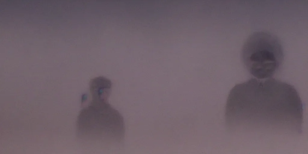 Image similar to kim jong - il silhouette, pyongyang, fog, in the style of ghost in the shell by mamoru oshii